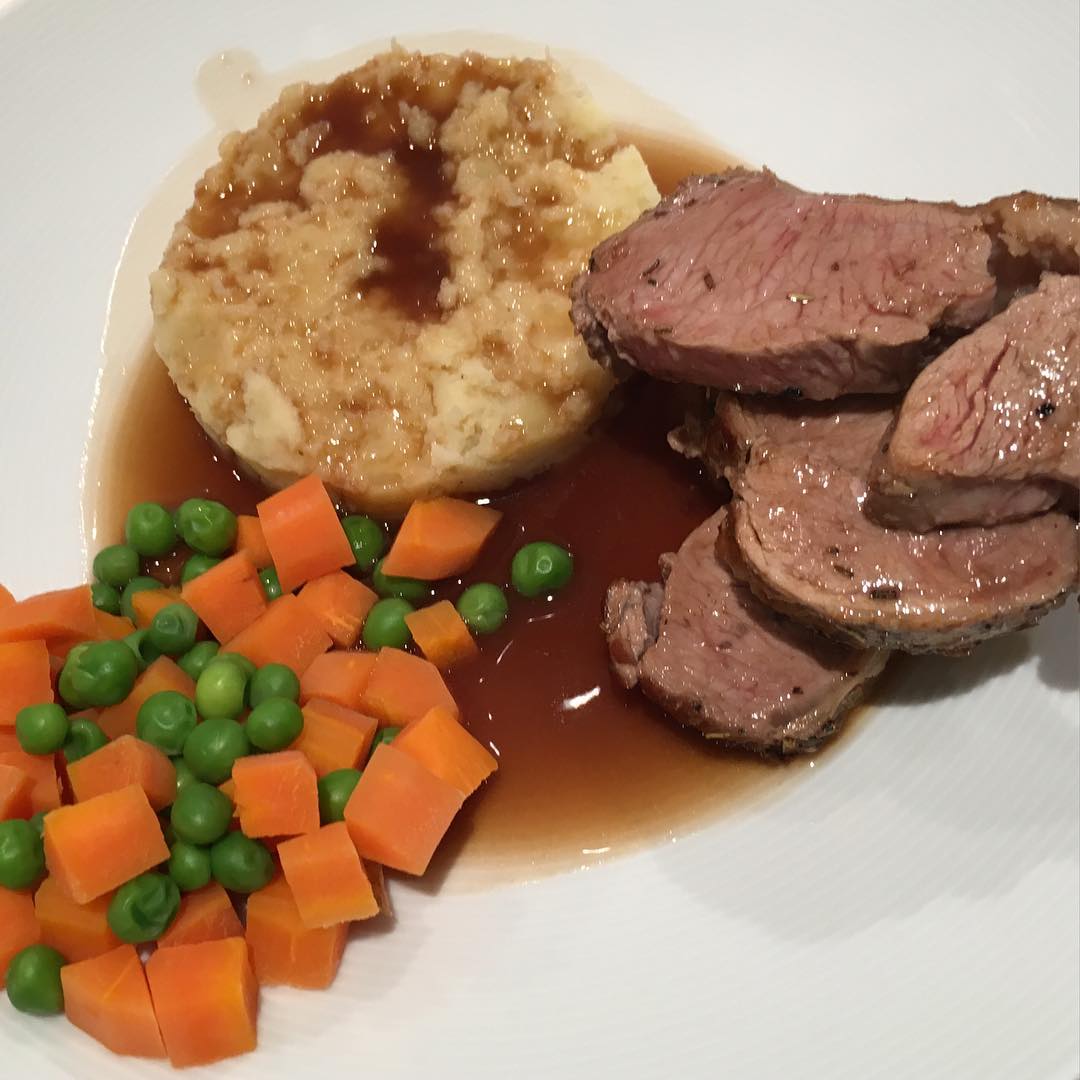 Deconstructed shepherds pie with lamb noisettes and garlic mash. Yum