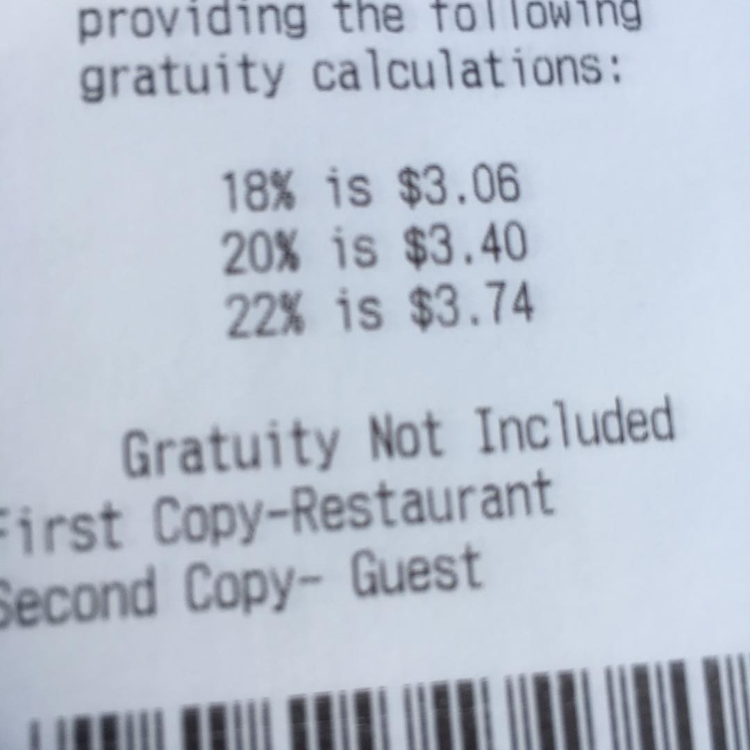 There is definitely gratuity creep since the last time I was in Florida