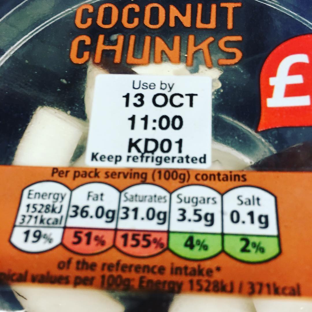 So coconut isn't as healthy as I thought. 155% of my saturated fat and I did not swim enough to offset that this morning
