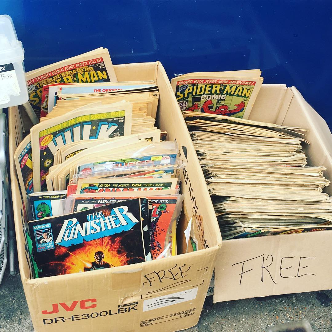 Someone getting rid of their vintage comic collection. 1970's Spider-Man and Incredible Hulks amongst others