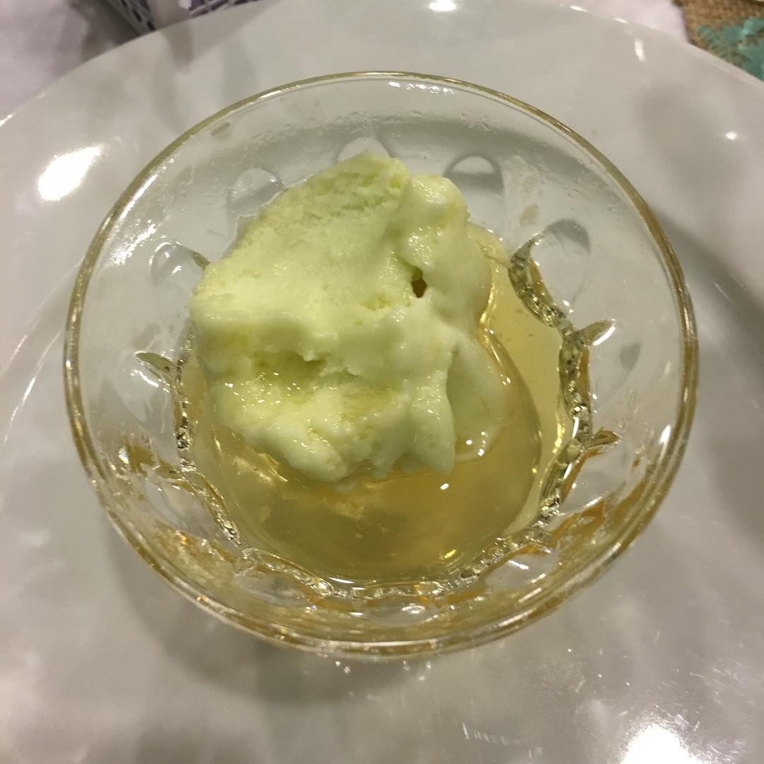 Apple ice cream and lots of booze as a palette cleanser. The French can do food