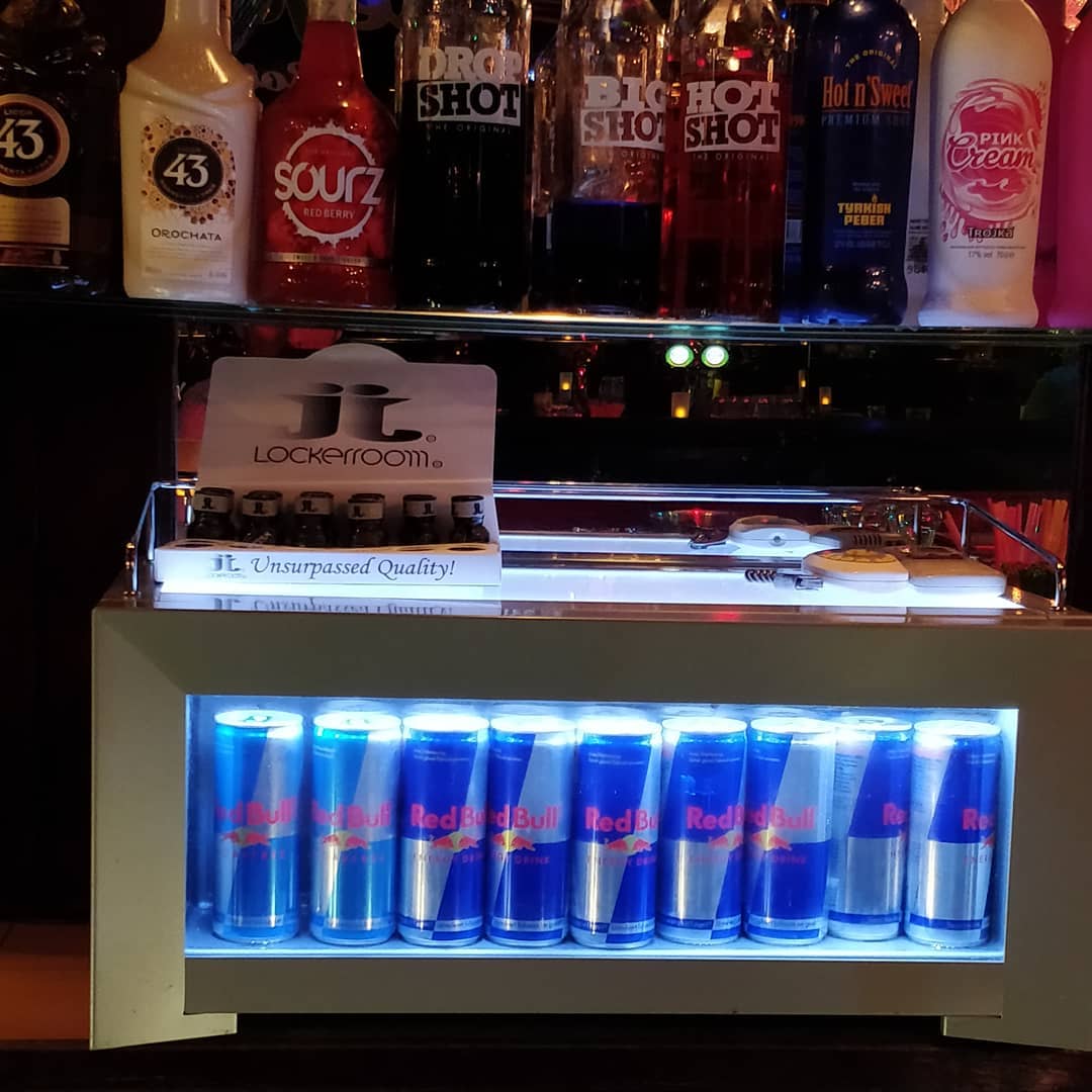 Life's essentials. Alcohol. Poppers. Red bull