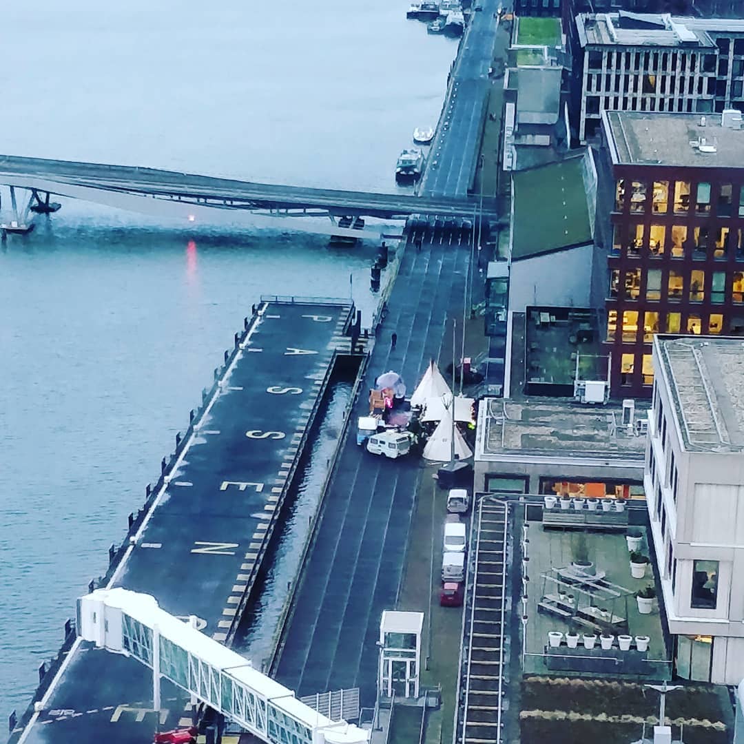 Some sort of cute campsite on the wharf. I'm assuming it's a Christmas party of some sort.