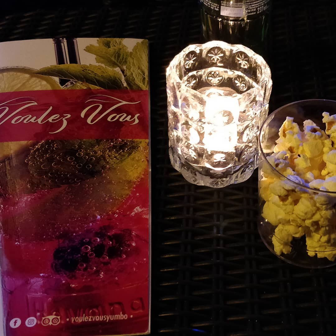 Possibly the most glamorous of the bars in the Yumbo. Real candles and popcorn. 😁