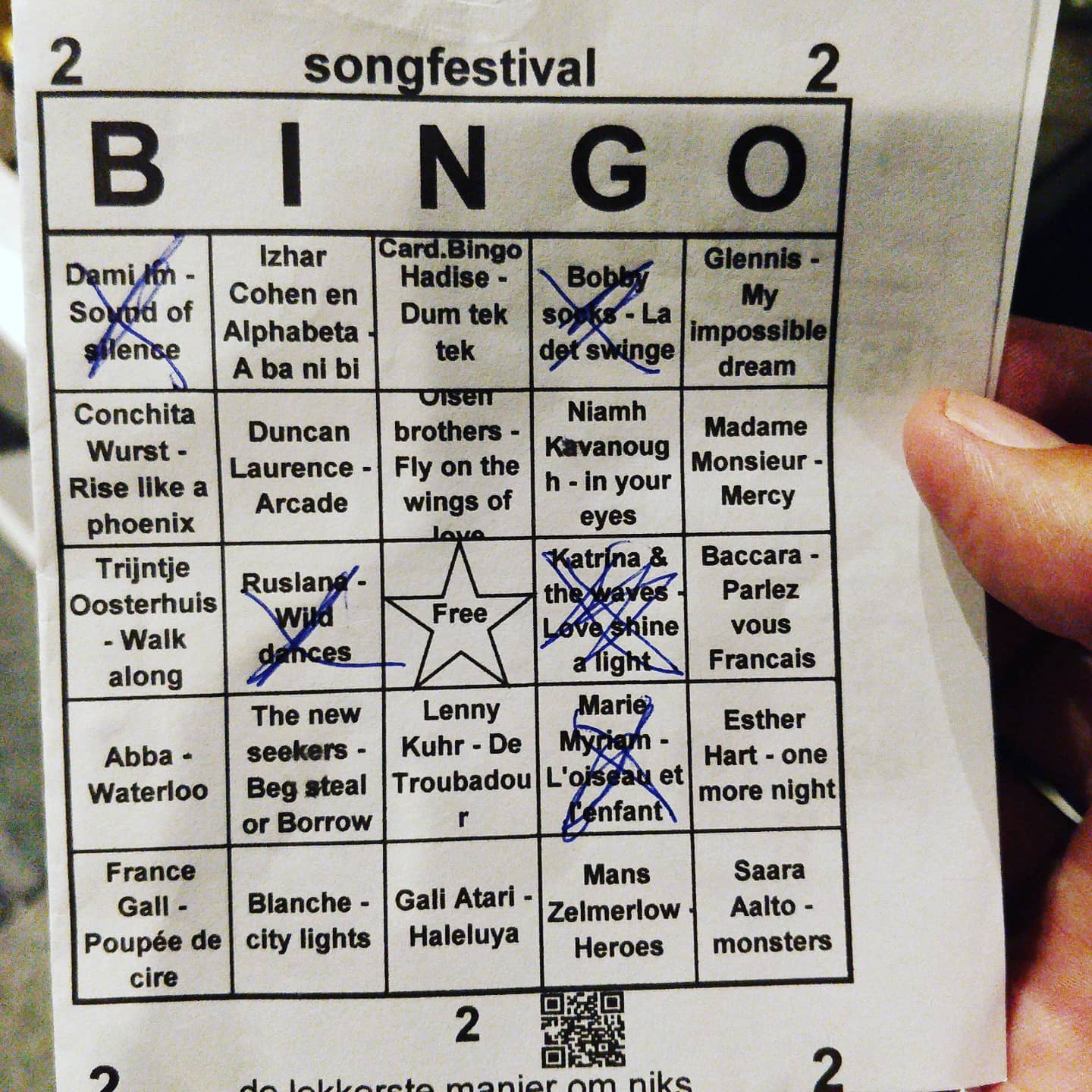I am not doing well at Eurovision bingo. Still at least I realised there was a theme unlike some of the group.