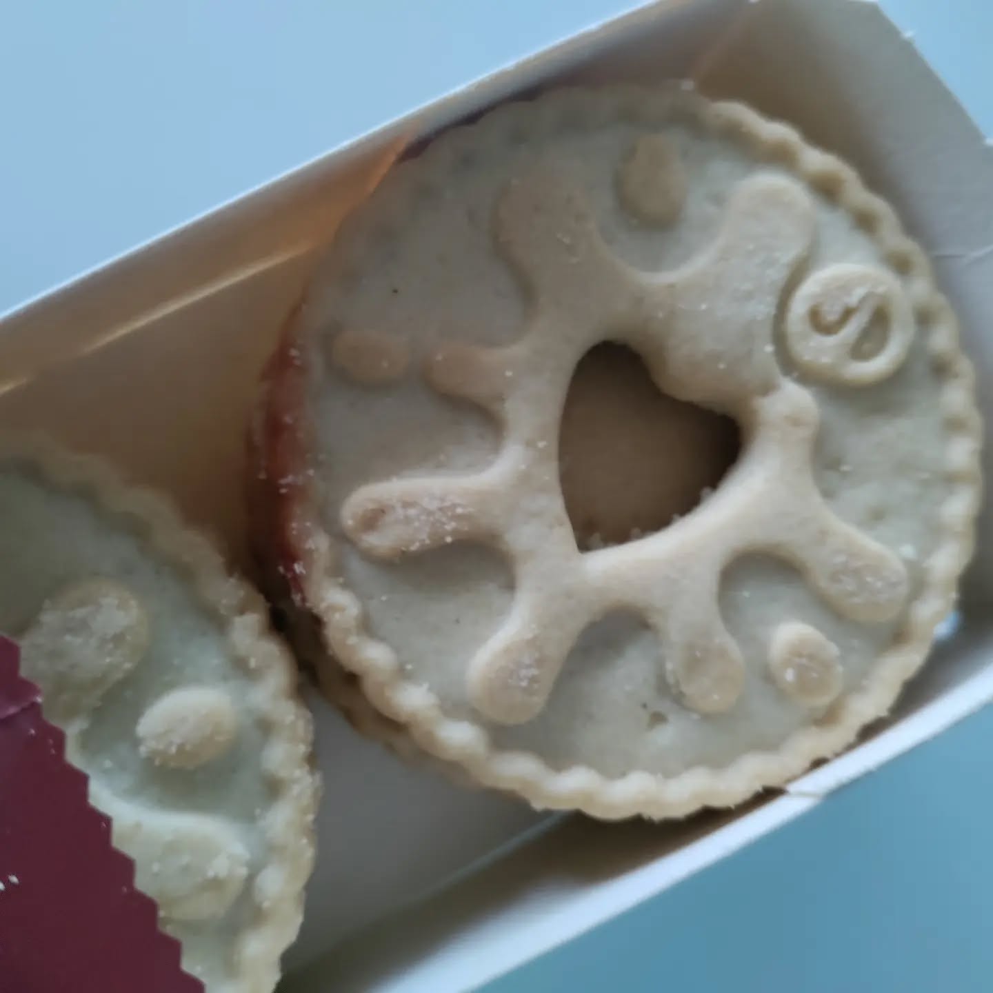 Traumatised at the horror of a Jammie dodger missing it's jam.