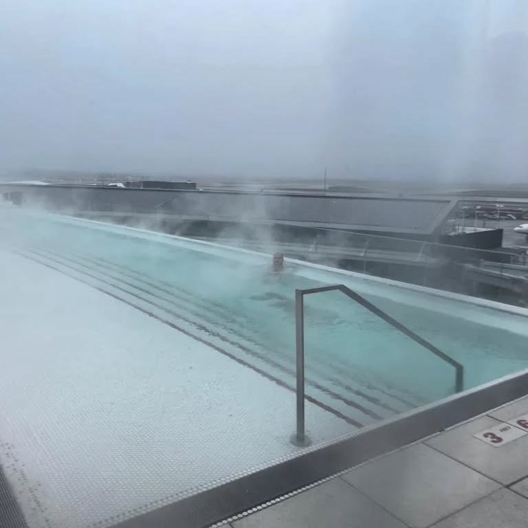 Perfect weather for a swim overlooking the airport. (it's snowing and 2°)